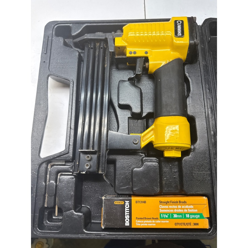 Cummins Pneumatic 18 Gauge Brad Nailer with Case and Bostitch Brads Yellow Black
